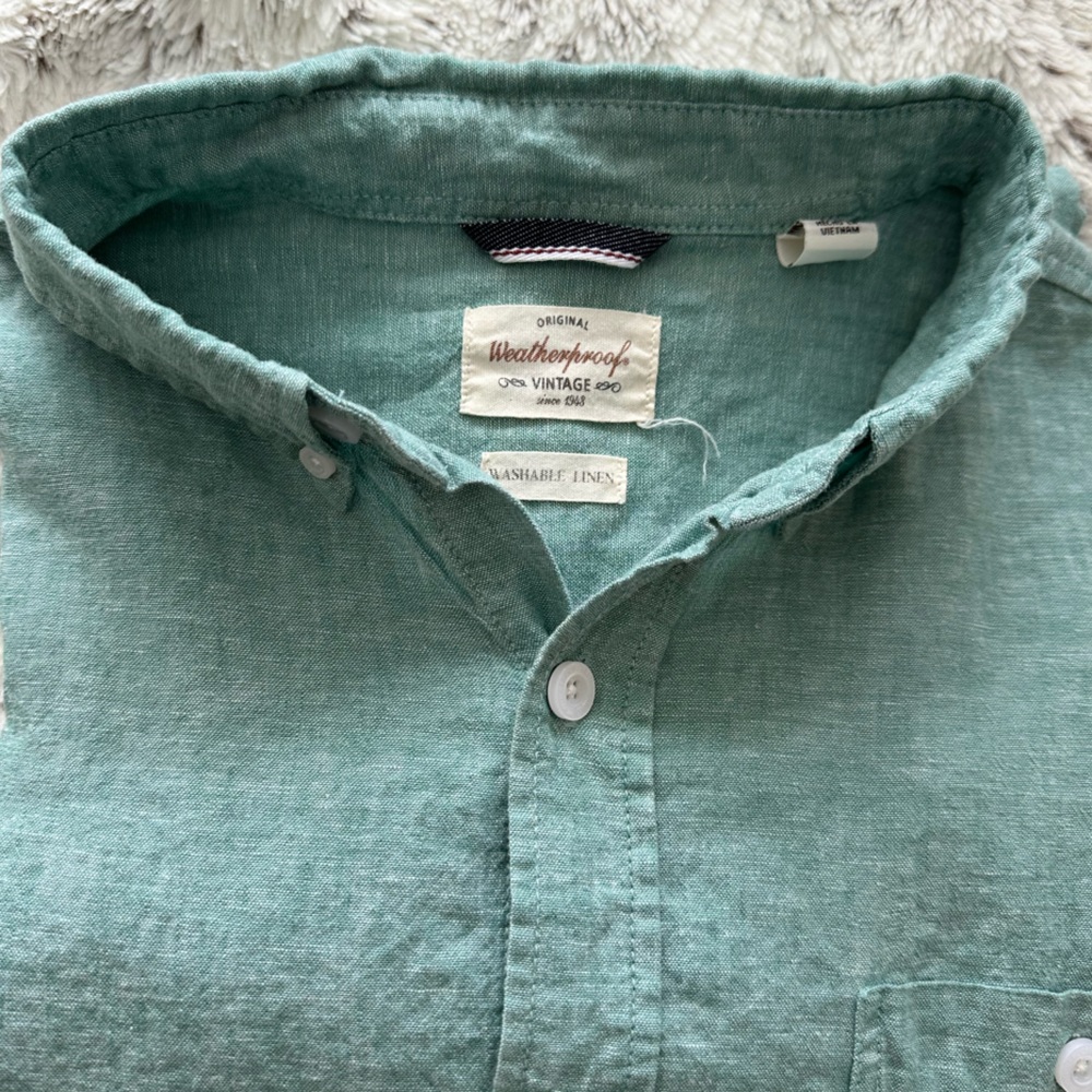 Men's Green Linen Button Down